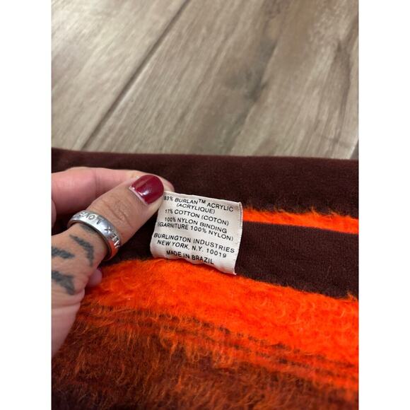 VTG Orange Black Striped Bedspread 1970s Retro 60x80 Burlington House Collection - Picture 7 of 14